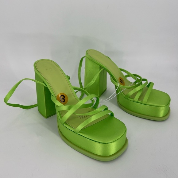 H&M Ultra Platform Satin Strappy Buckle Ankle Strap Sandals In Bright Green - Picture 5 of 6